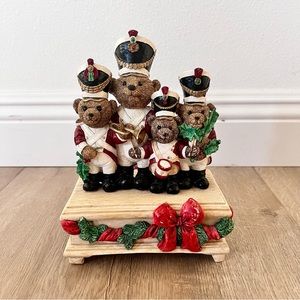 Vintage 1989 Holiday Christmas Music Box TEDDY BEAR BAND plays "Deck The‎ Halls"